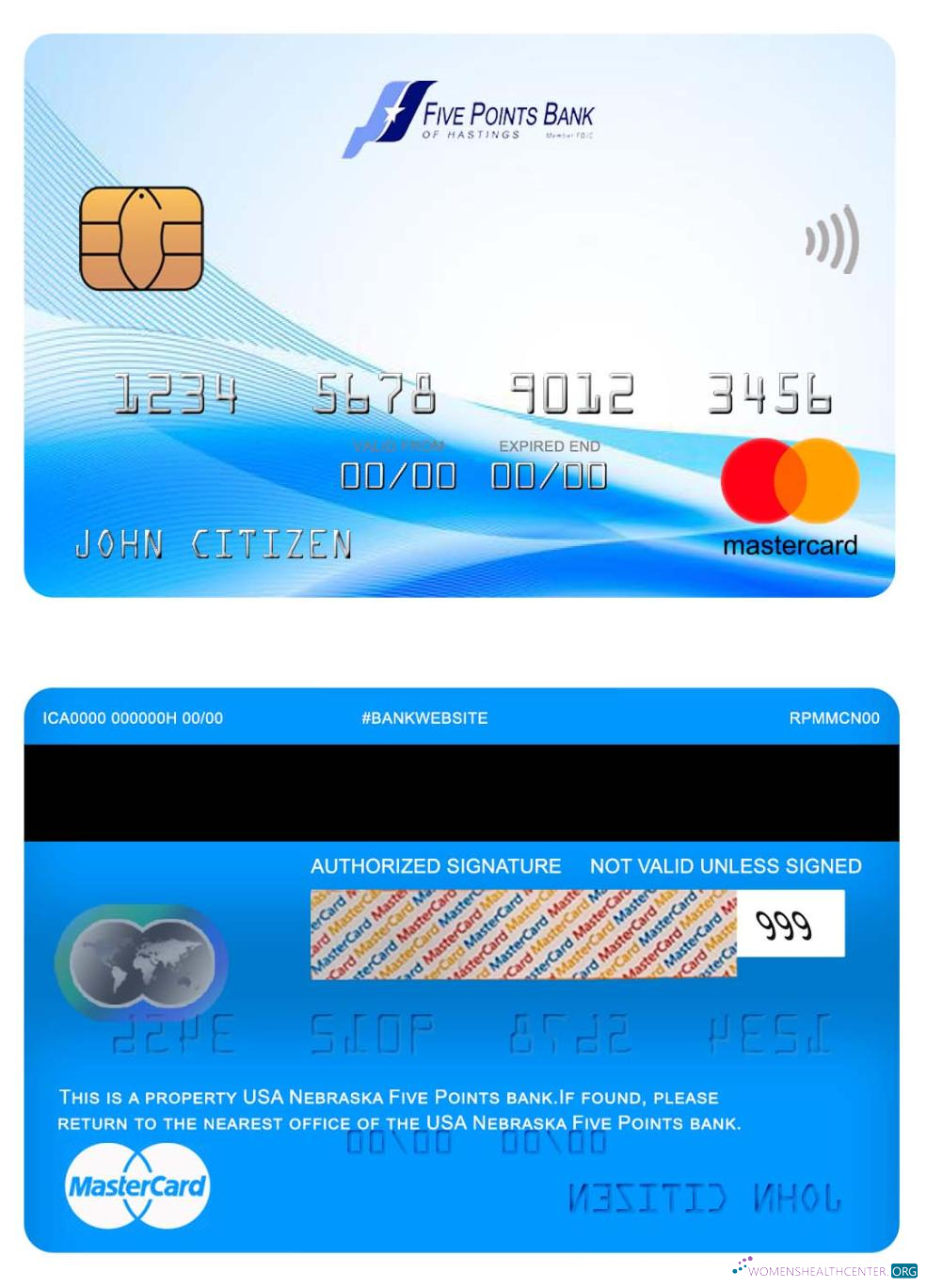 Download USA Nebraska Five Points Bank mastercard Photoshop template